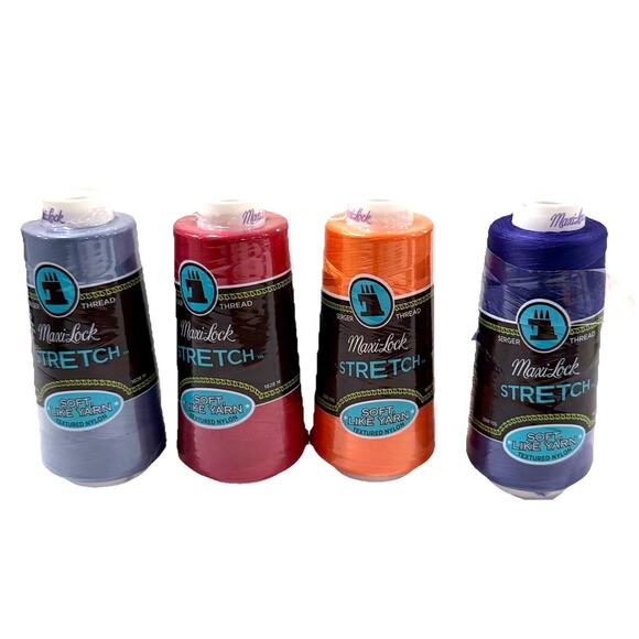 Set of 4 New Maxi Lock STRETCH THREAD Nylon Serger Overlock Poppy Red Purple T36 - Picture 1 of 3